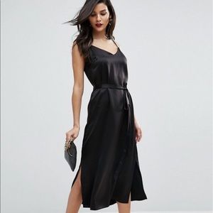 ASOS Midi Slip Dress In Satin with Tie Waist